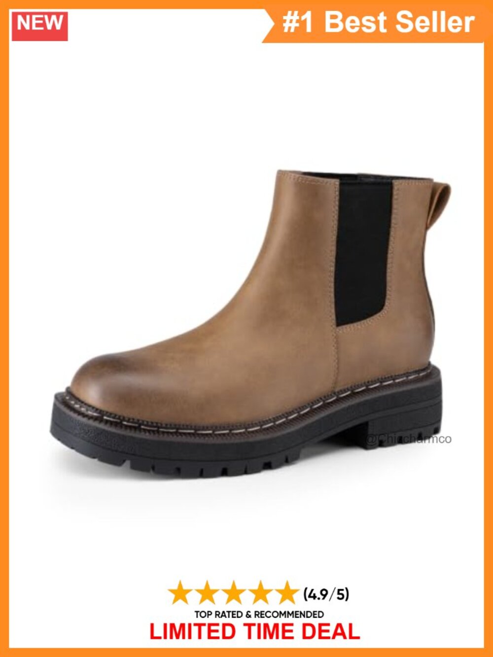 Chunky Low Heel Slip On Chelsea Ankle Boots Faux Leather